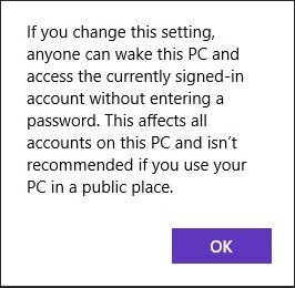 disable require password on wakeup in windows 8