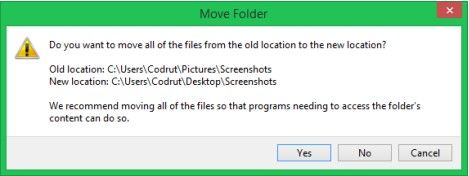 move the default screenshot folder in windows 8.1