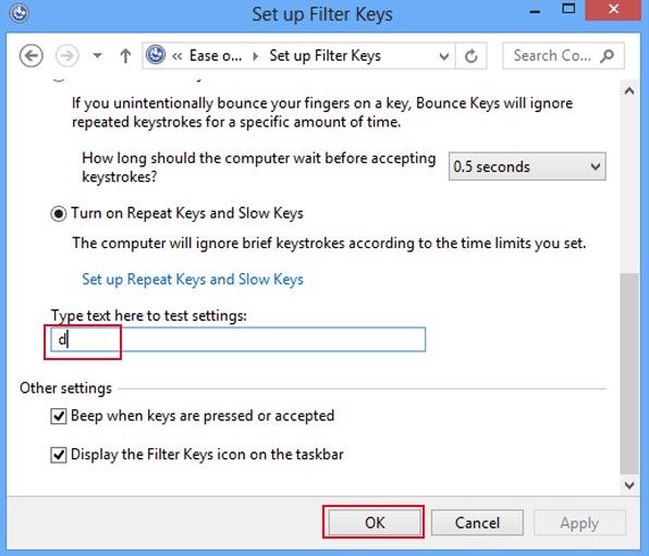 how to turn on filter keys in windows 8