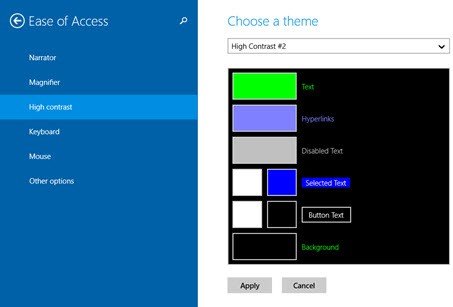 how to enable high contrast themes