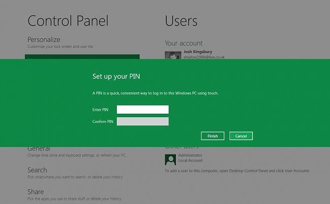 how to create pin in windows 8.1