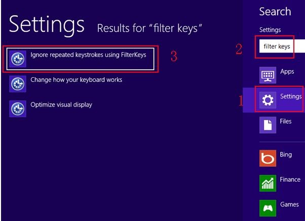 how to set up filter keys in windows 8.1