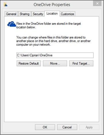 change location of onedrive folder in windows 8.1