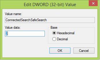 how to filter web search results in windows 8.1 using safesearch setting