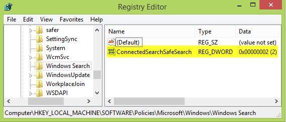 filter search results in windows 8.1 using safesearch