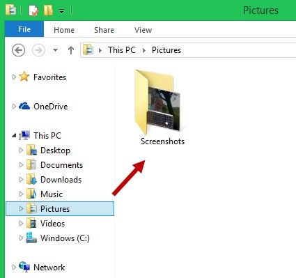 move the default screenshot folder in windows 8.1