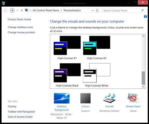 how to enable high contrast themes