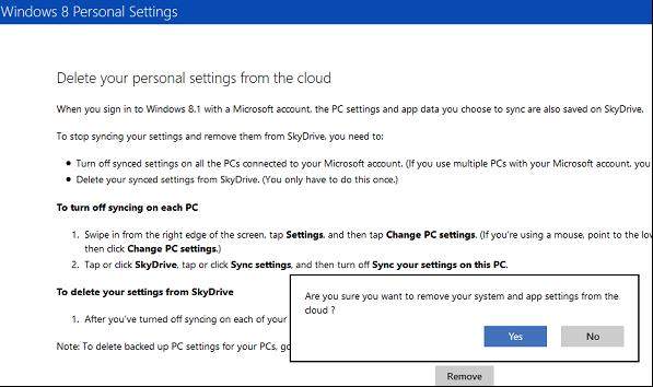 delete onedrive sync settings in windows 8.1