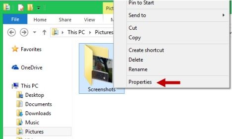 how to change default screenshot folder location in windows 8