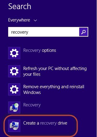 create recovery usb flash drive in windows 8.1