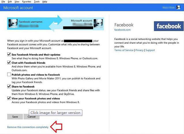 remove web service account in your microsoft account