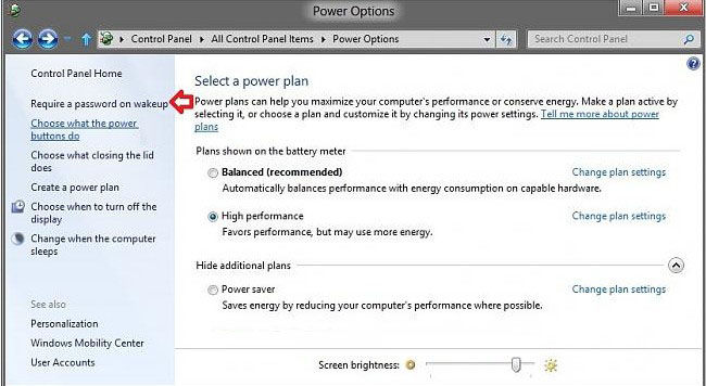 how to enable or disable require password on wakeup in windows 8.1