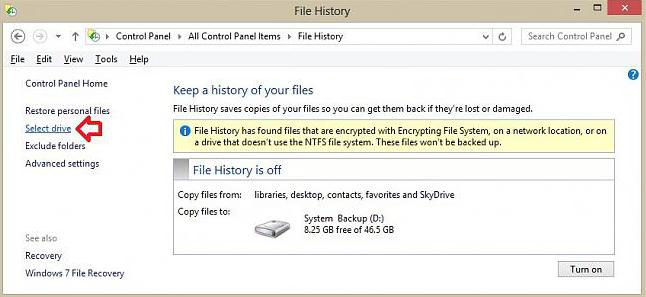 how to set up file history in windows 8.1