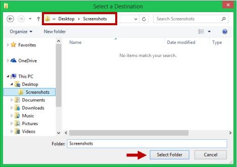 move the default screenshot folder in windows 8.1