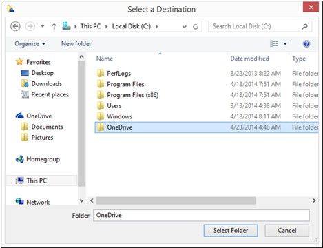 change onedrive folder location in windows 8.1