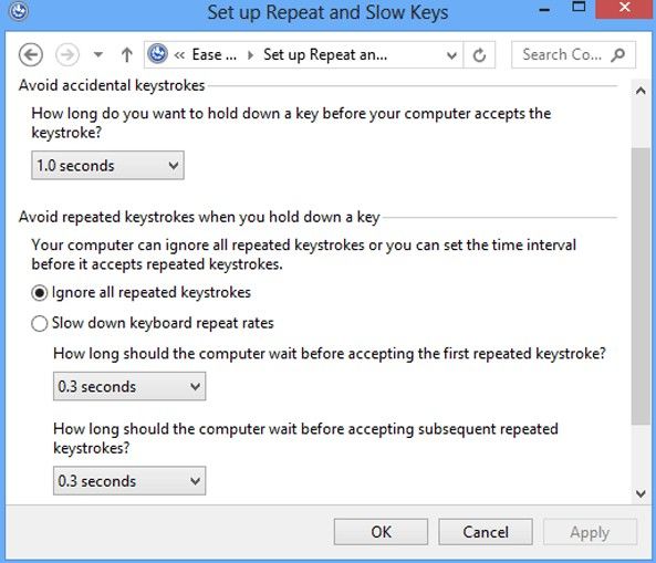 how to turn on filter keys in windows 8