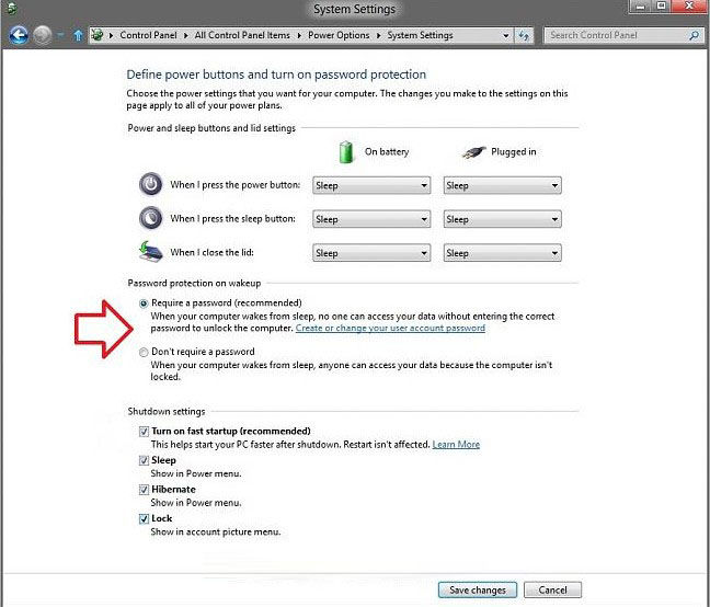 how to enable or disable require password on wakeup in windows 8.1