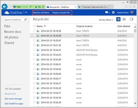 how to restore deleted files on onedrive