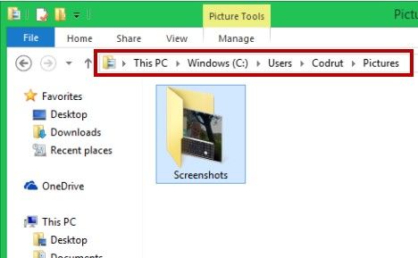 how to change default screenshot folder location in windows 8