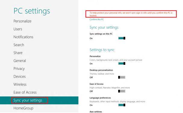 synchronize windows 8 pc settings with microsoft account