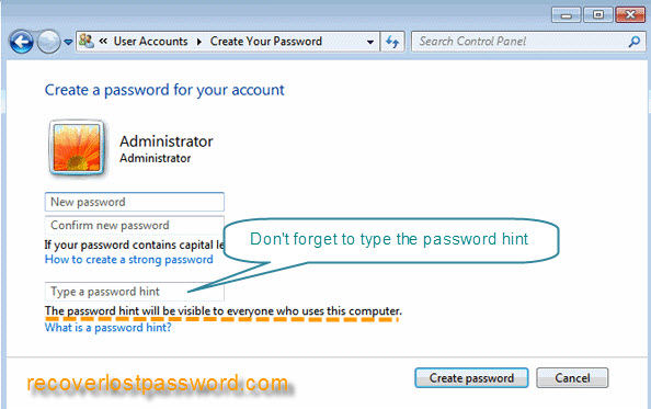 forgot windows password hint