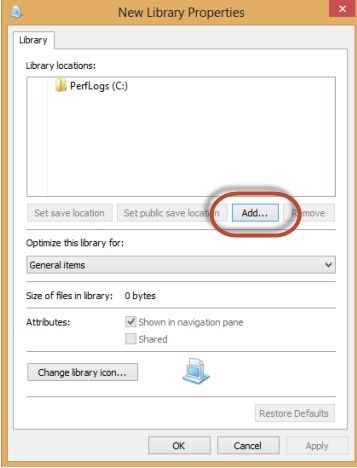 how to add files in library windows 8