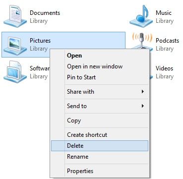 how to delete library in windows 7