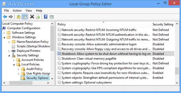 restrict windows user from accessing shutdown options at login screen