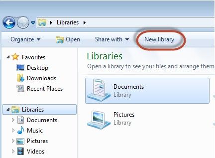 how to create library in windows 7