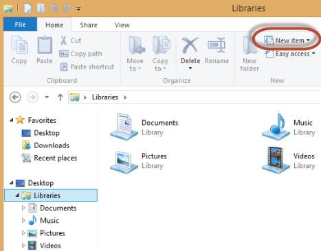 how to create library in windows 8