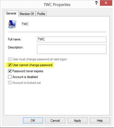 how to prevent from changing login password in windows