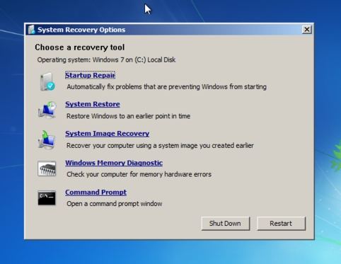 system recovery options