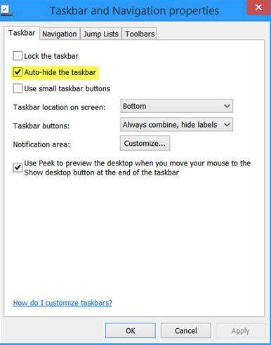 how to turn on auto-hide taskbar in windows