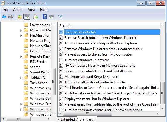 how to enable security tab from properties in windows 7