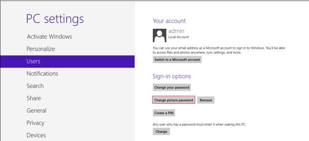 Windows 8 picture password create