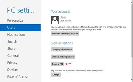 create Windows 8 PIN logon