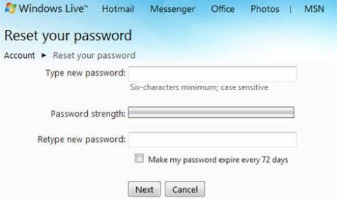 change new windows live id password