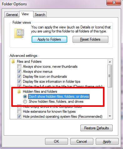 how to hide file folders in windows 7