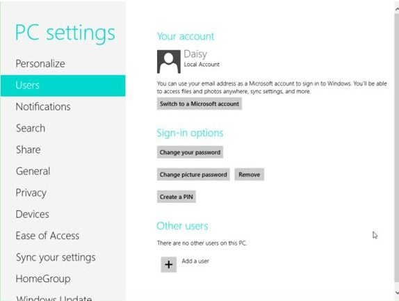 create a Windows 8 user account