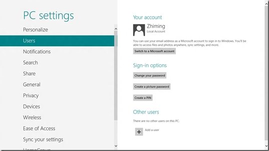 switch to Microsoft account in Windows 8