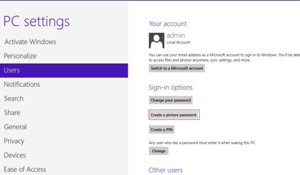 sign up picture password in Windows 8