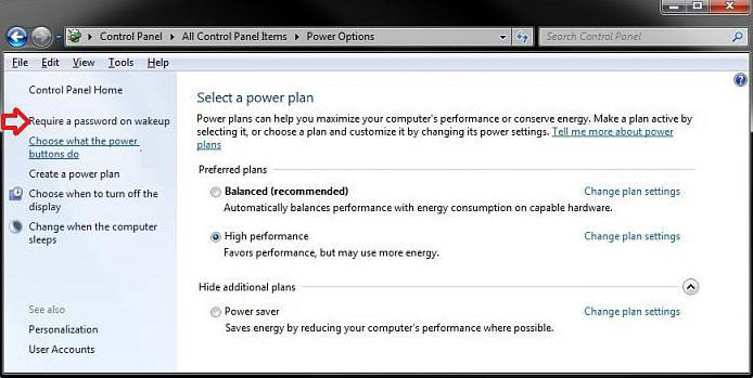 disable required password on wakeup in windows 7