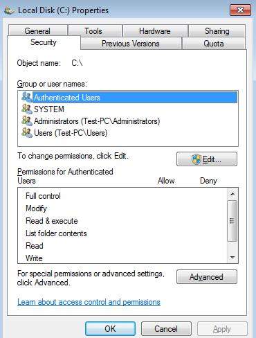 how to add security tab from properties on windows 7