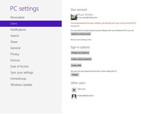 how to create a password in windows 8