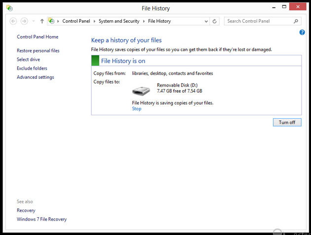 set up windows 8 file history backup