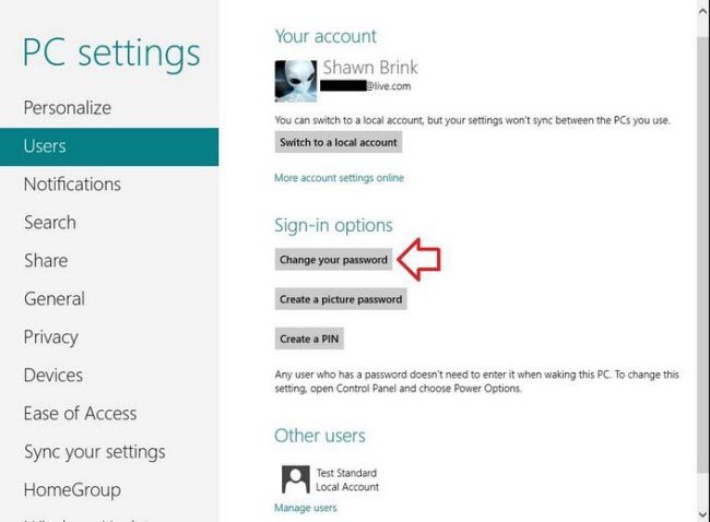 how to change windows 8 password
