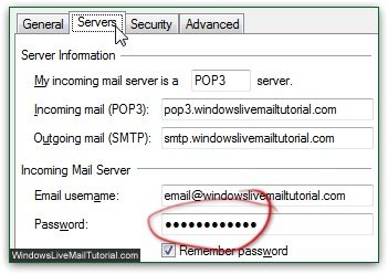 change windows live mail password