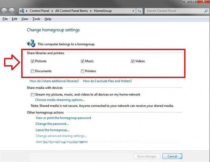 change windows 7 homegroup sharing file and folder settings