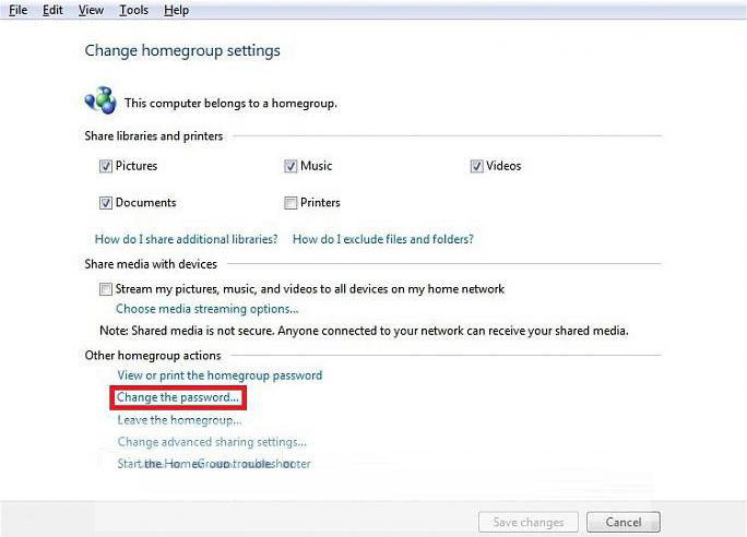 change homegroup password in windows 7
