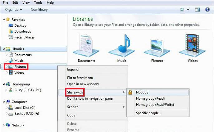 change windows 7 homegroup file and folder sharing settings